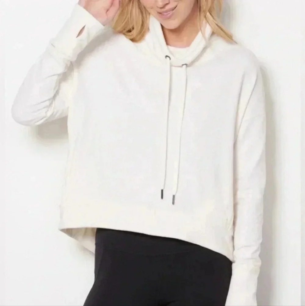 Sweaty Betty Harmonise Luxe Fleece Sweatshirt In Ivory Sz Large With Thumbholes